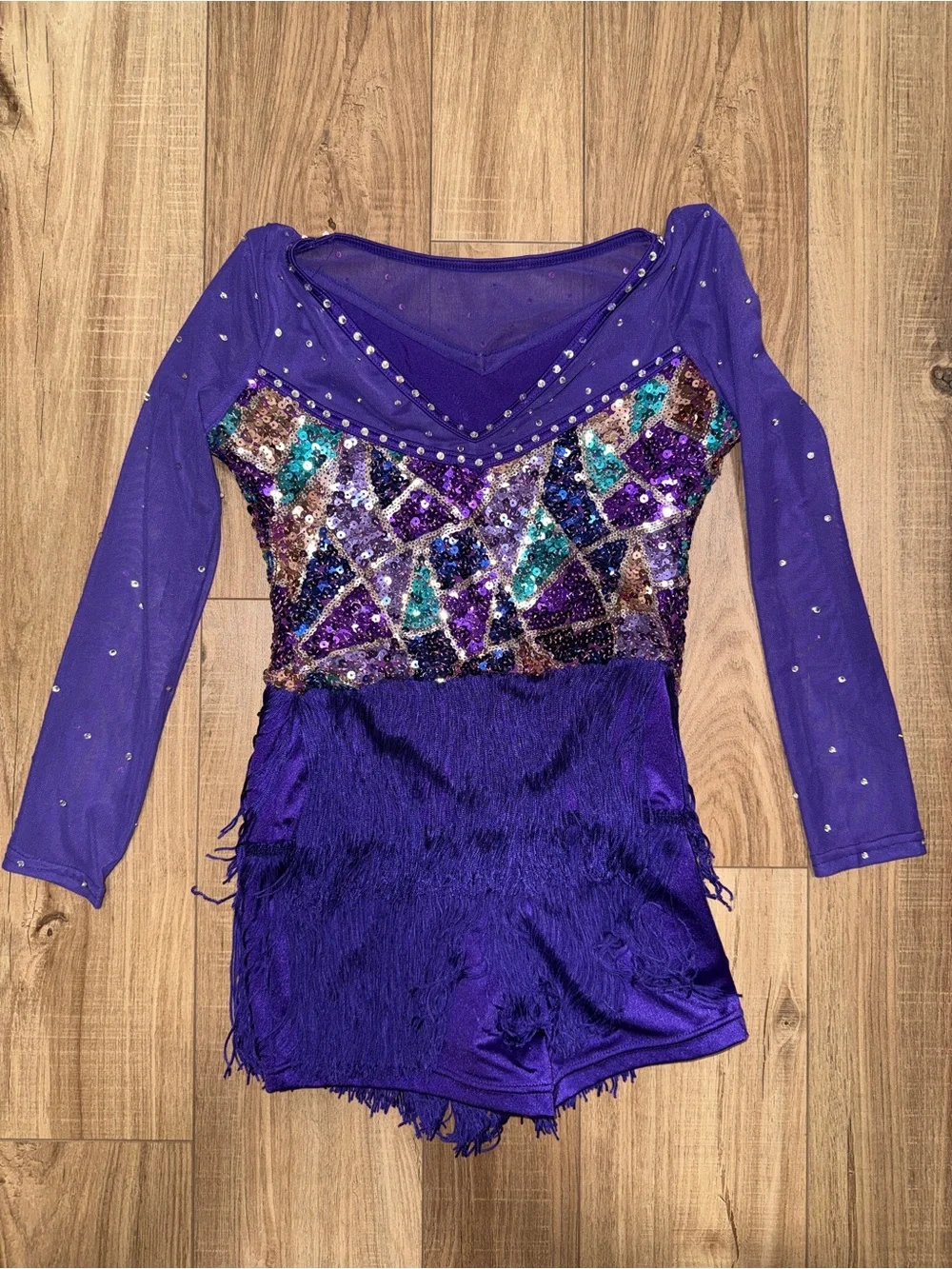 Weissman Purple Sequin Mosaic Fringe Dance Costume
